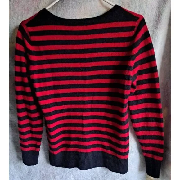 Bloomingdale's womens small sweater 2 PLY cashmere red blue stripe lightweight - Picture 4 of 8